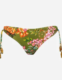 Sunset Florals Loop Side Bikini Pant - Warm Olive