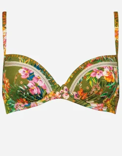 Sunset Florals Underwired Bikini Top - Warm Olive
