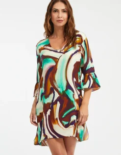 Telma Dress - Turquoise and Brown