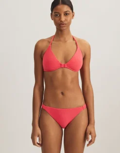Terry Logo Halter Tri Bikini Top - Coral