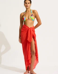 Textured Cotton Beach Wrap - Flame