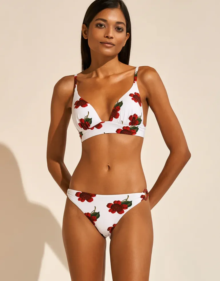 The Bloom Ring Side Bikini Pant - White Red