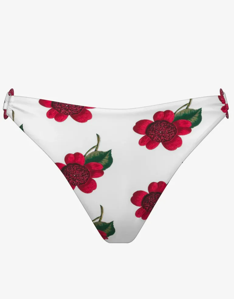 The Bloom Ring Side Bikini Pant - White Red