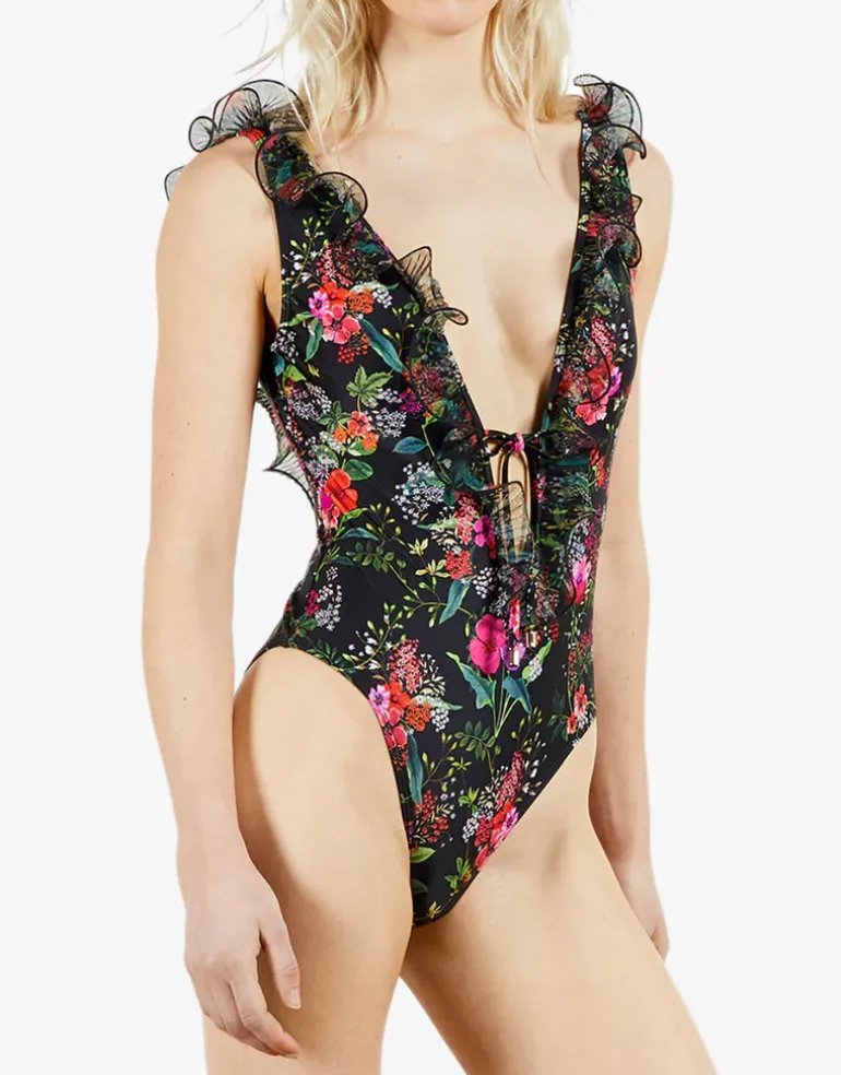 Tilulah Ruffle Plunge Swimsuit - Black