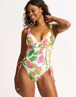 Tropica Drawstring Side Swimsuit - Ecru