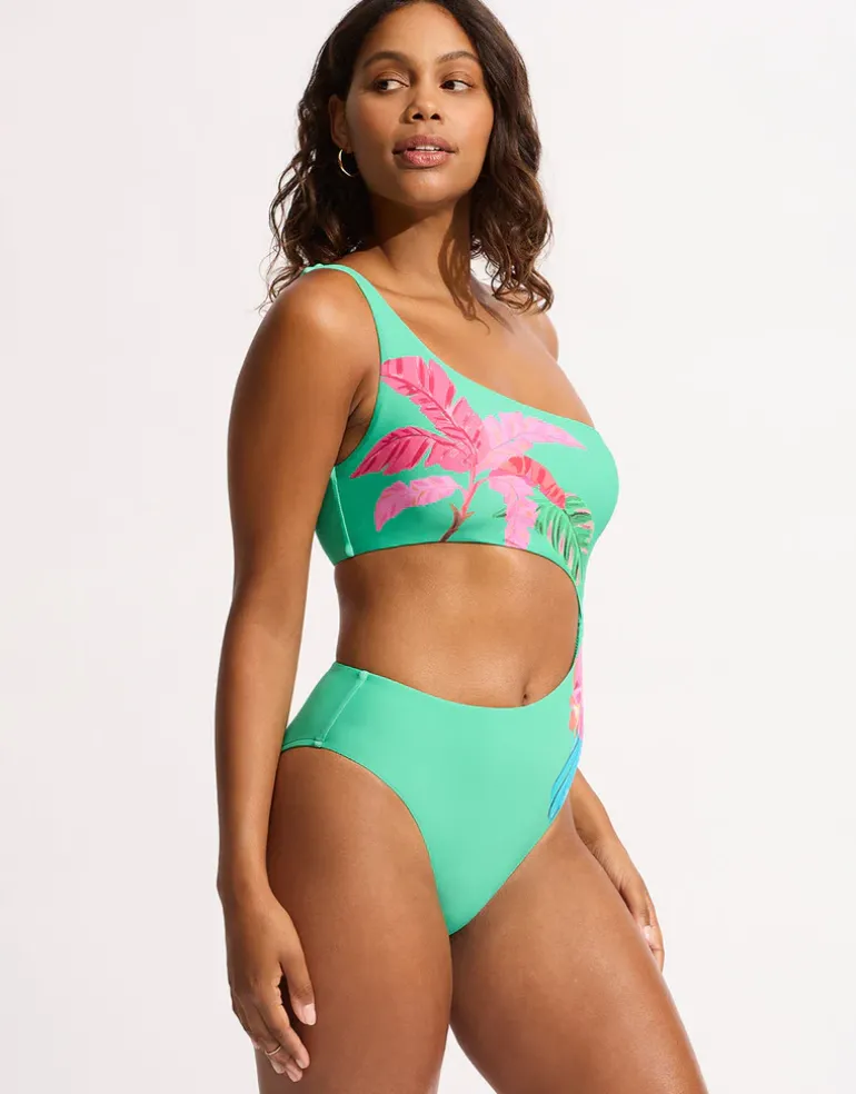 Tropica One Shoulder Cut Out Swimsuit - Jade