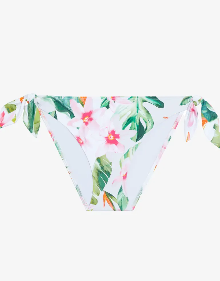 Watercolour Tropical Tie Side Hipster Bikini Pant - White Multi