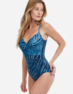 Wild Life Thin Strap Wrap Swimsuit - Blue