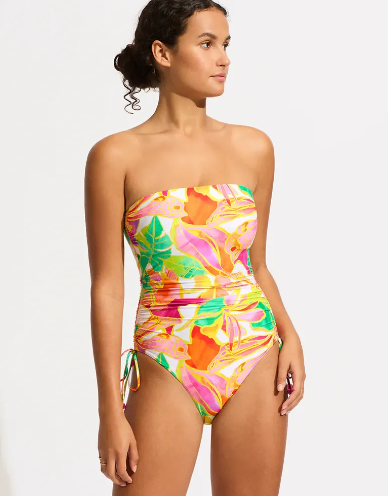 Wonderland DD Drawstring Bandeau Swimsuit - Fuchsia Rose